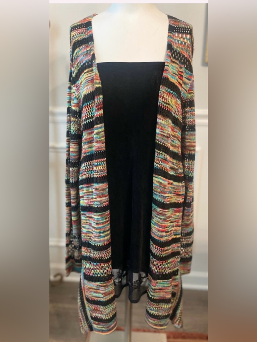 Vintage Multicolor Striped Open-Front Cardigan John Paul Richard medium